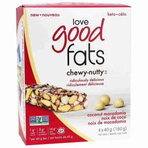 Love Good Fats Chewy-Nutty Keto Bars: Coconut Macadamia – 4x40g (160g)